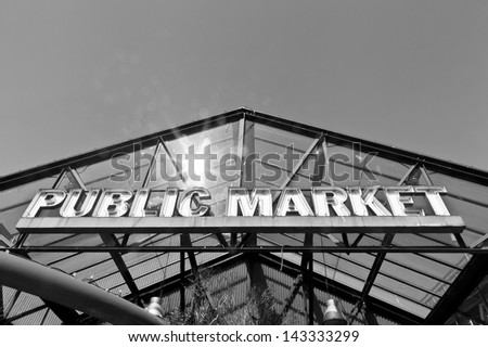 Public Market Sign in black and white