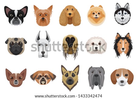 Dogs cartoon heads face emoticons set.