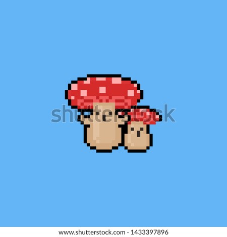 Pixel art cartoon mushroom character.8bit.