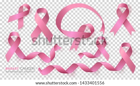 Breast Cancer Awareness Month. Pink Color Ribbon Isolated On Transparent Background. Vector Design Template For Poster. Illustration.
