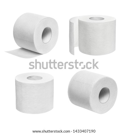 Set of white toilet paper rolls, isolated on white background Royalty-Free Stock Photo #1433407190
