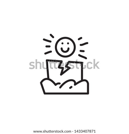 Simple thin line vector icon of happiness expression package with lightning, sun and lightning concept. Black Stroke Concept.