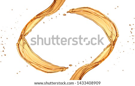 Isolated mirror whisky color splash against white background.