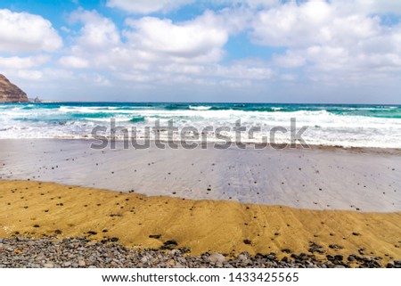 Amazing view of beautiful beach and atlantic ocean. Location: Lanzarote, Canary Islands, Spain. Artistic picture. Beauty world. 