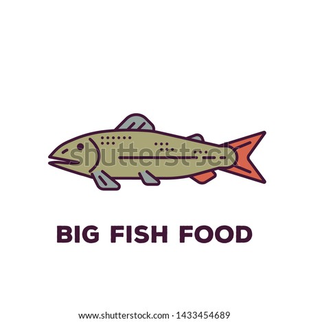 Fish line style illustration. Flat style line modern vector illustration with retro colors. Template for banner or icon. Food or fishing aquatic wildlife. Pixel perfect lines.