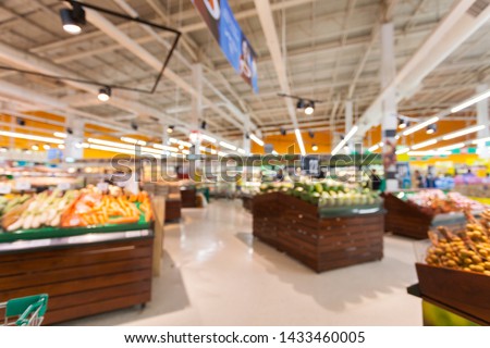 Abstract Blur or Defocus Background of Fruit and Vegetable Food in Fresh food or Grocery and Frozen Food Department in shopping Center or Moderntrade Hypermarket with Bokeh as urban Lifestyle Concept.