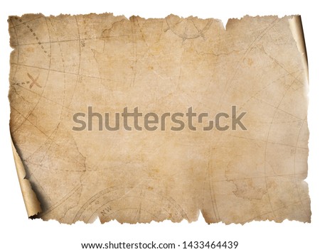 Vintage treasure map parchment isolated on white Royalty-Free Stock Photo #1433464439