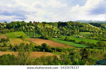 Spring landscape of the National Park Fruska Gora, Serbia Royalty-Free Stock Photo #1433478137