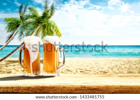 Summer desk of free space for your decoration and beach background. 