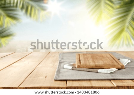 Summer desk of free space for your decoration and beach background. 