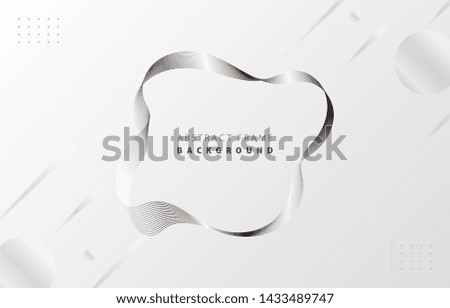 Futuristic metal silver gradient wave frame vector on white Memphis background, grey abstract rotate line border digital dynamic elegant wavy flow spin round, technology web poster card print template