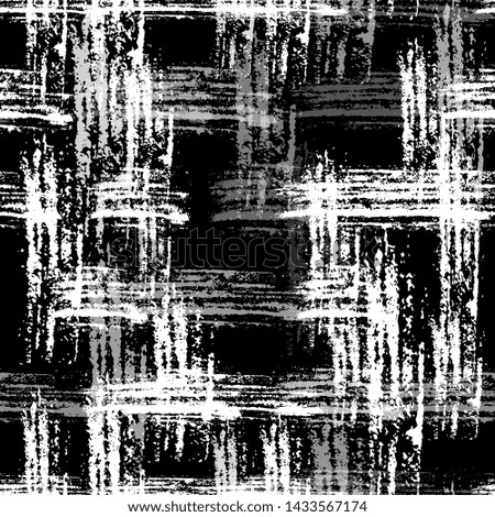 Grunge Cracked Black and White Seamless Background. Dry Brush Overlay Texture. Rough Scratched Cloth Pattern. Fashion Textile Print Design.
