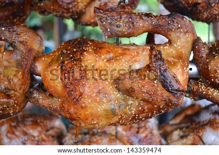Chickens Roasting on Rotisserie, Food, Grilling, Cooking, Poultry