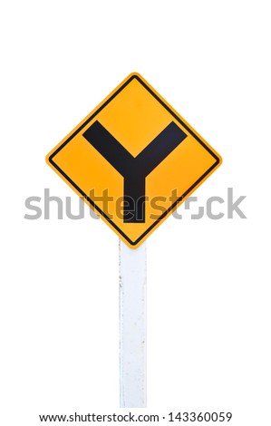 Three intersection traffic sign on white background