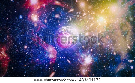 Earth, galaxy and sun. Elements of this image furnished by NASA