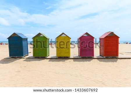 Beach huts in Ciullera, Spain, stock pictures