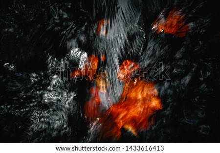 Abstract nature background. Image of the water surface of a forest stream. Bubbles and flow of water