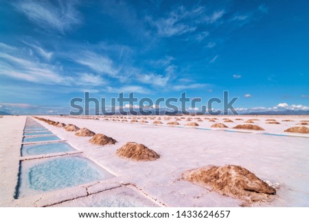 Salt Extraction Pools in Salinas Grandes Salt Lake, Salta - Jujuy, Argentina Royalty-Free Stock Photo #1433624657
