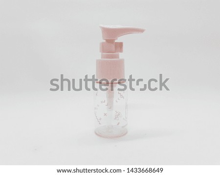Photo realistic beautiful design girly pink with cute pattern bottle spray container for beauty oil shampoo product in white isolated background