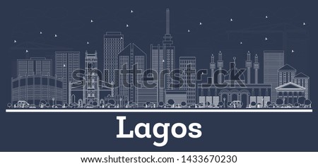 Outline Lagos Nigeria City Skyline with White Buildings. Vector Illustration. Business Travel and Tourism Concept with Historic Architecture. Lagos Cityscape with Landmarks. 