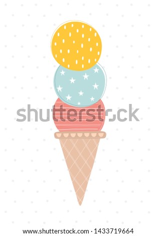 Poster with an ice cream. Vector illustration in a scandinavian style. Cute and funny poster.
