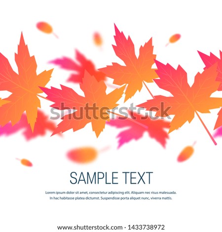 Square autumn template for designs, banners, cards, posters etc. Vector seamless pattern with colorful maple leaves in flat style