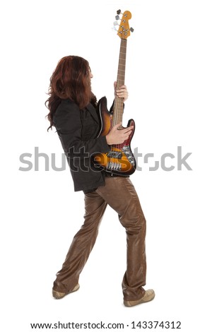 Man playing electrical guitar isolated on white