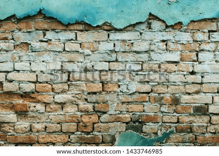 Red cracked brick wall with floor texture background.
