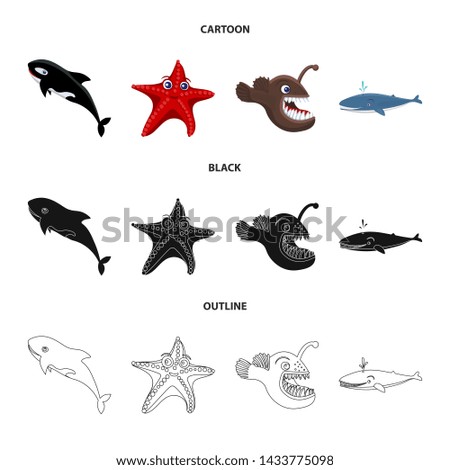bitmap illustration of sea and animal sign. Collection of sea and marine bitmap icon for stock.