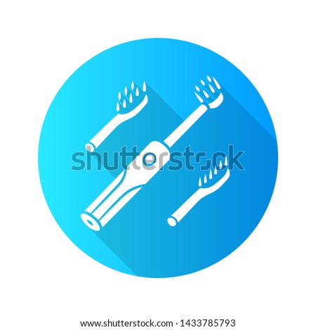 Electric toothbrush flat design long shadow glyph icon. Teeth cleaning. Beauty device for home use. Caries prevention. Oral hygiene. Home dental hygiene procedure. Vector silhouette illustration
