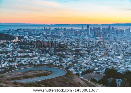 View of the downtown of San Francisco during a sunset