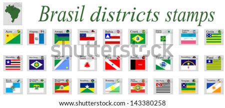 brasil districts stamps and icons complete collection against white background, abstract vector art illustration