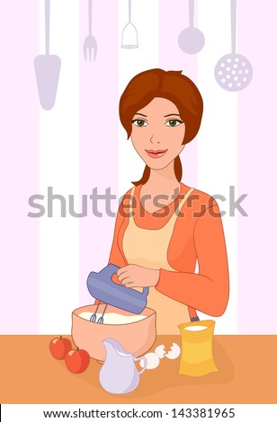 Vector illustration of a girl baking