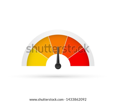 Round temperature gauge, isolated on white background. Colored measuring semicircle scale in flat style. Vector stock illustration. Royalty-Free Stock Photo #1433862092