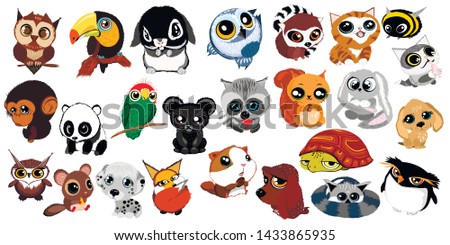 Set of cute cartoon little wild animals. Kids love. Vector collection