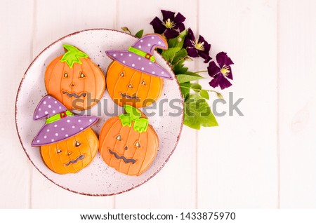 Homemade gingerbread with pictures for Halloween. Studio Photo