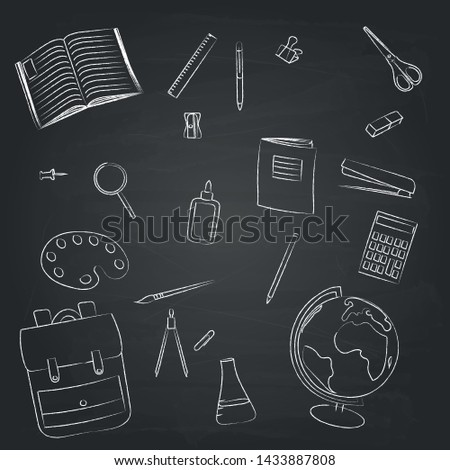school background with hand drawn doodles for banners, posters, realistic school Board