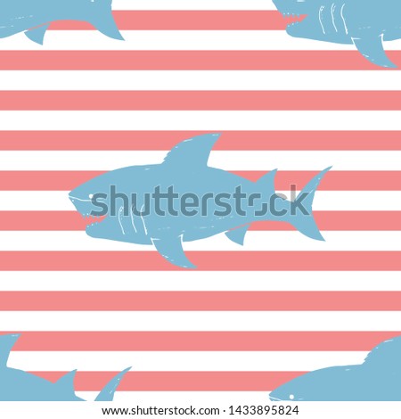 Shark seamless pattern, Hand drawn sketched doodle shark, vector illustration.
