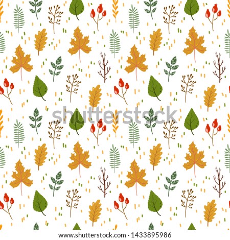 Seamless pattern with autumn leaves and hips 