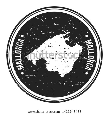 Mallorca Spain. Map Symbol Round Design Stamp Travel and Business.