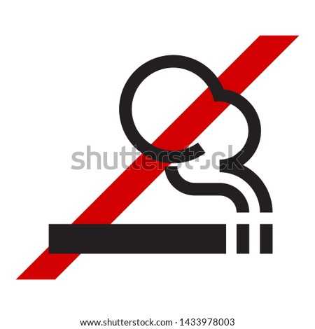 No smoking vector icon, cigarette and red crossed line. Smoking forbidden warning sign