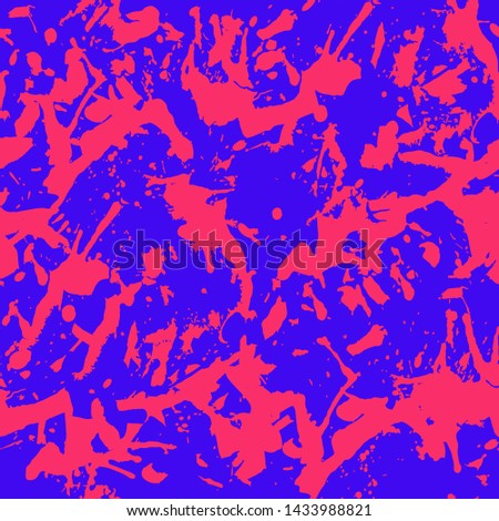 Bright pink and blue paint splashes seamless pattern, abstract multicolor vector background. Colorful design wallpaper.