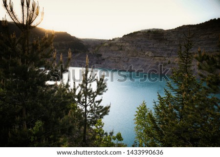 Beautifully artificial, mountainous lake on the mountain.
