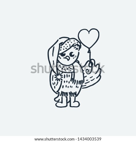Cute owlet with balloon. Cartoon hand drawn vector illustration. Nice for t-shirt print, kids wear fashion design, clip-art, baby shower invitation cards