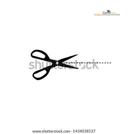Scissors with cut lines. Vector illustration.