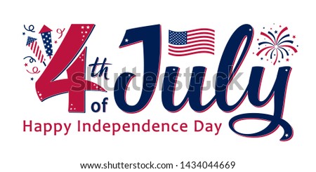 4th of July, United Stated independence day. Template design for poster, banner, postcard, flyer, greeting card. American national day. Vector illustration with stars, fireworks and USA flag.