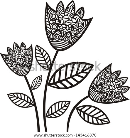 Flowers pattern black illustration