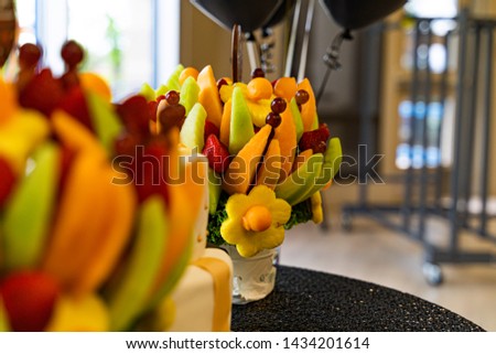 Edible Fruit basket arrangement with a variety of fruits Royalty-Free Stock Photo #1434201614