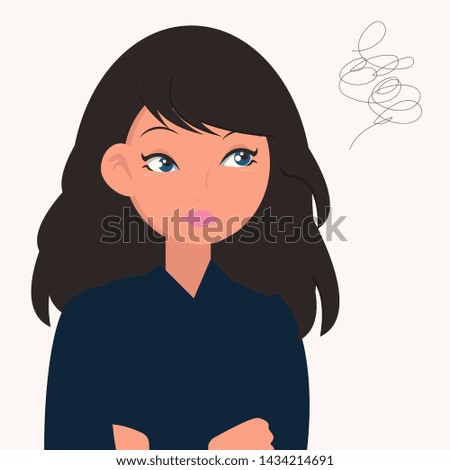 Lady face expression. Vector illustration isolated on white background.