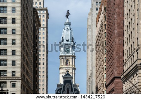 Closeup clock tower of Philadelphia city hall at afternoon, Architecture and building with tourist concept